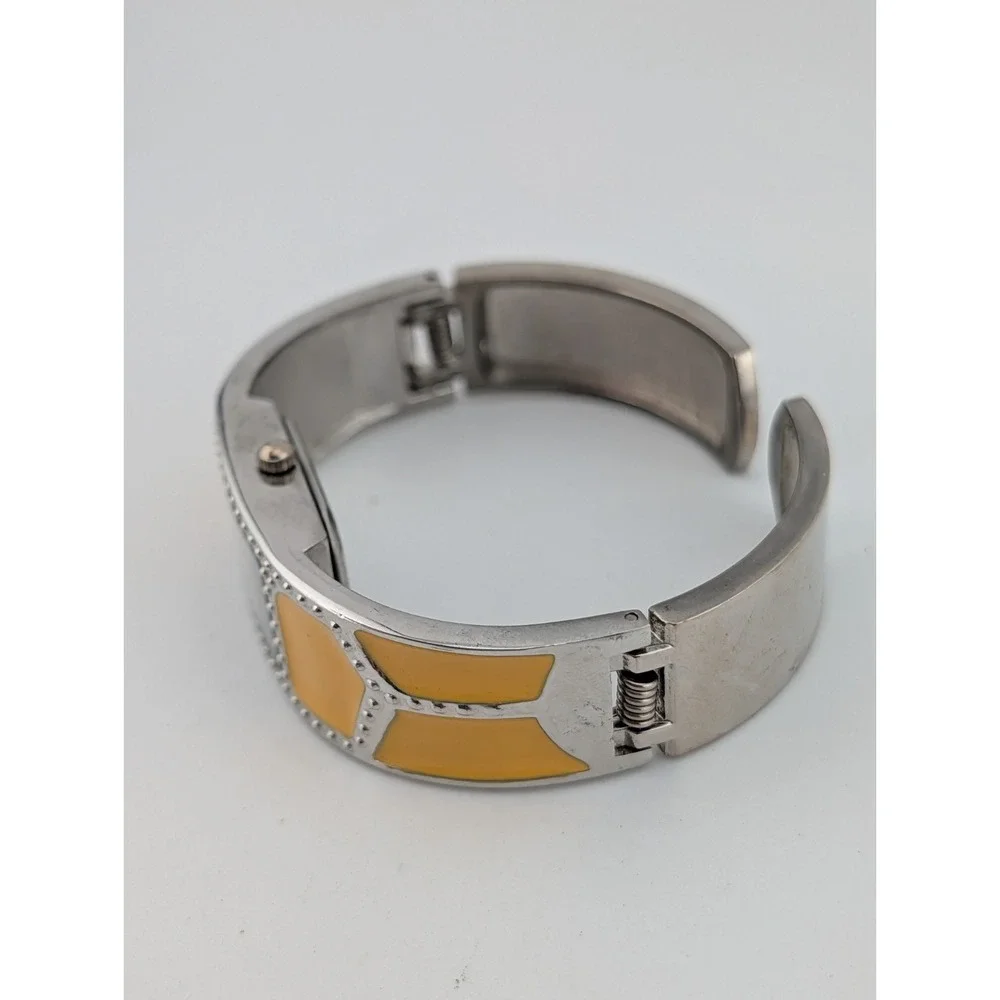 Geneva Enameled Cuff Bracelet Women's Watch 19mm Case Yellow/Silver- New Battery